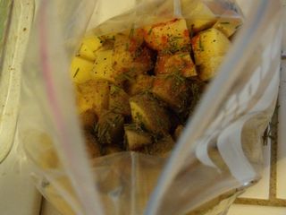 Roasted potatoes in ziplock
