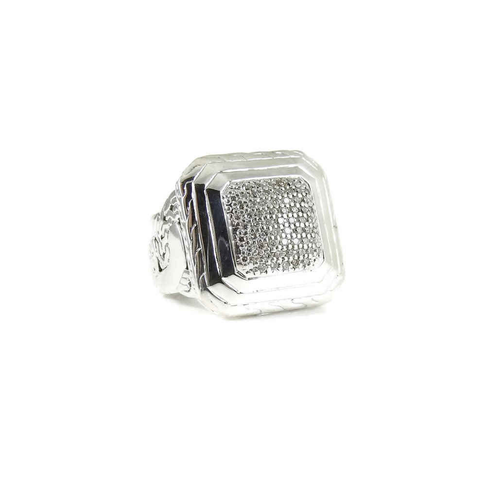 John Hardy Sterling Silver .46tcw Large Square Pave Diamond New Classic  Chain Ring — Bella Tutto Jewelry
