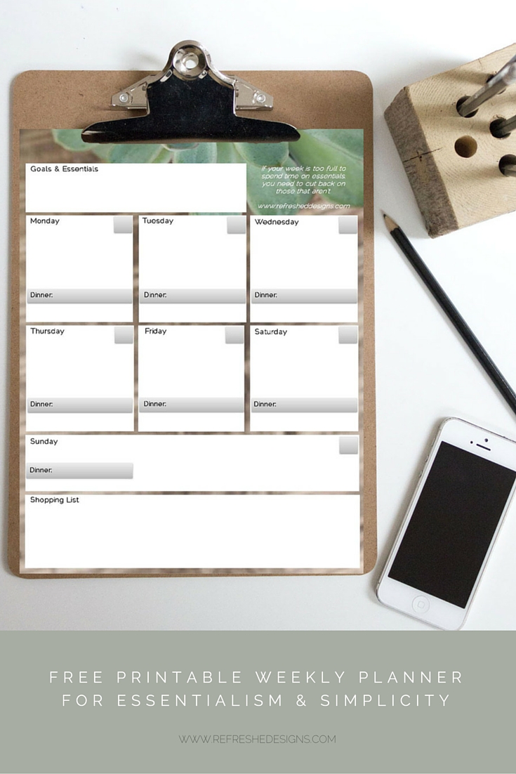 free printable weekly planner for simplicity and essentialism
