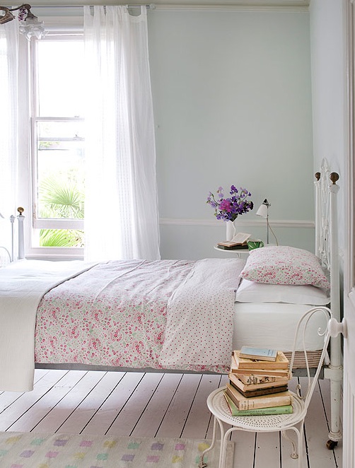 romantic white cottage guest bedroom