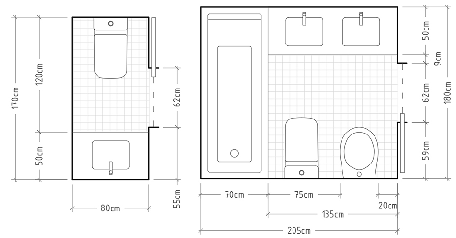 taquigrafía desconocido oriental Arrevol Arquitectos: Cómo dimensionar correctamente un baño. Distribuciones  para baños y aseos.
