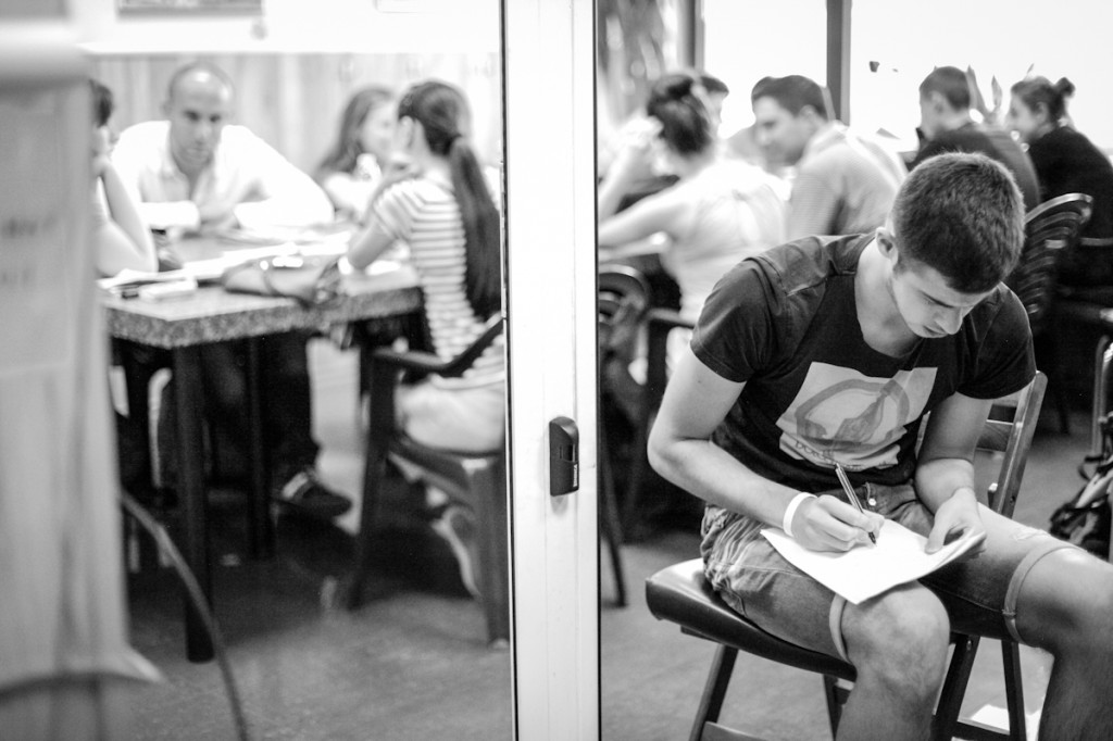 A student works on an English lesson taught by the MTW interns and team. They provide multiple English classes to adults in Sofia. 