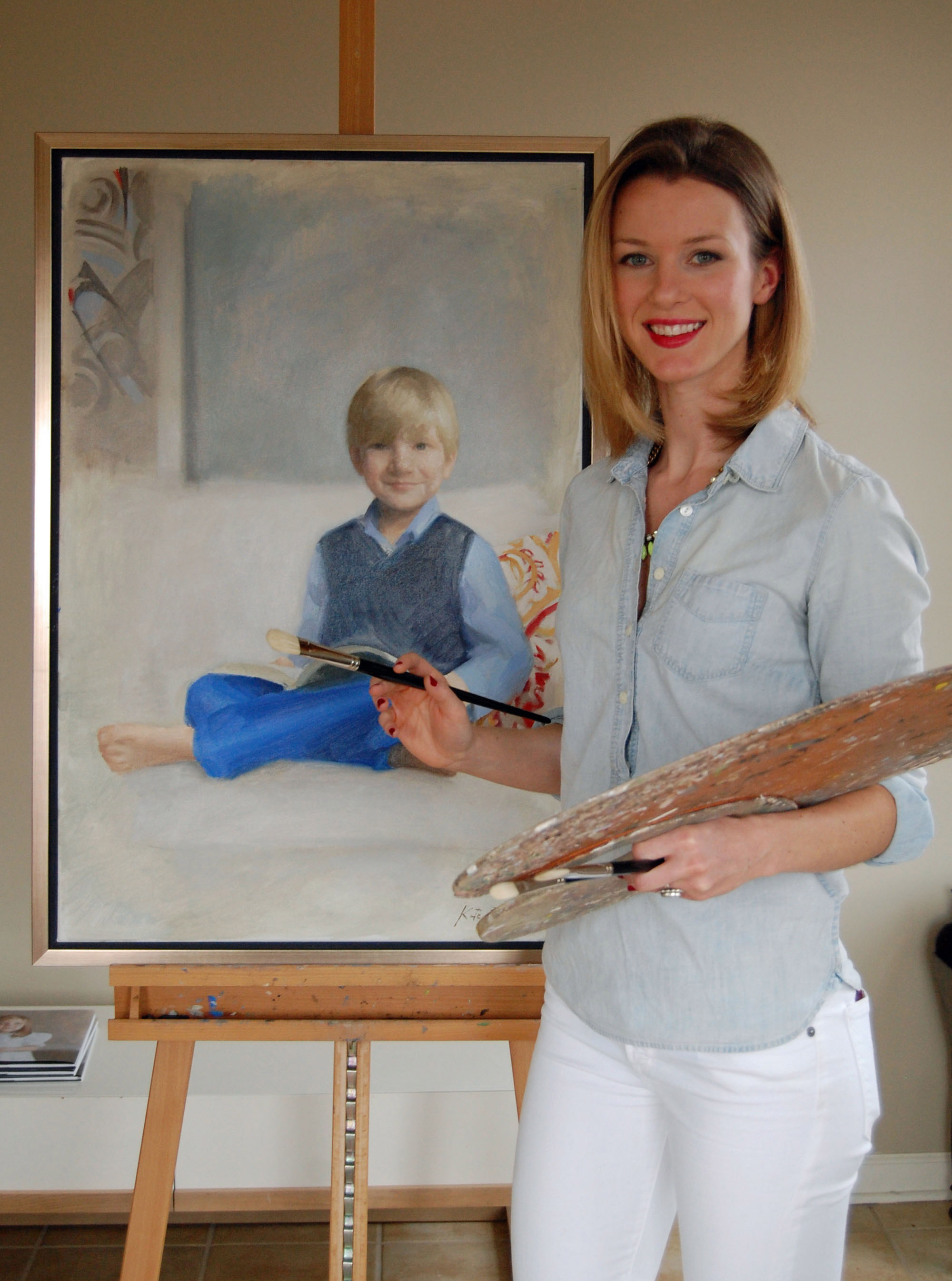 children's portrait artist kate bradley in her studio
