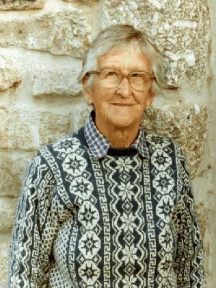 Jamie, in one of her magnificent Shetland sweaters, at the opening of the Jamieson Library in 1986