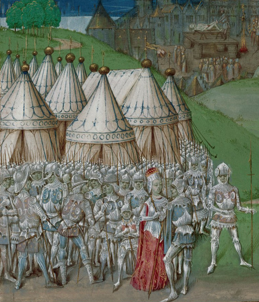 14th-century manuscript illustration depicting Roger Mortimer and Queen Isabella in the foreground (credit: British Library/Wikimedia Foundation)