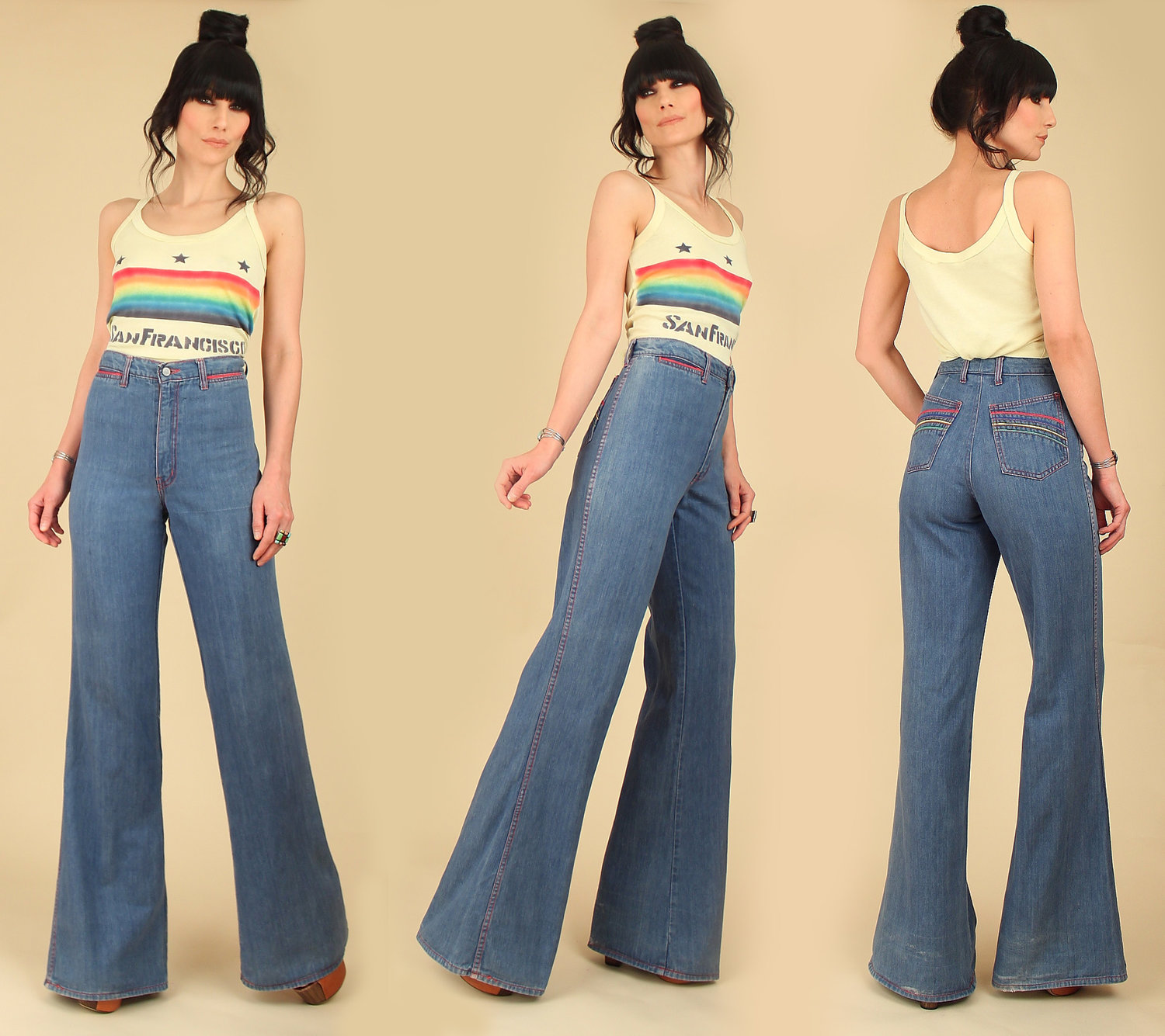Vintage 70's Rainbow Bell Bottoms // High Waisted Jeans