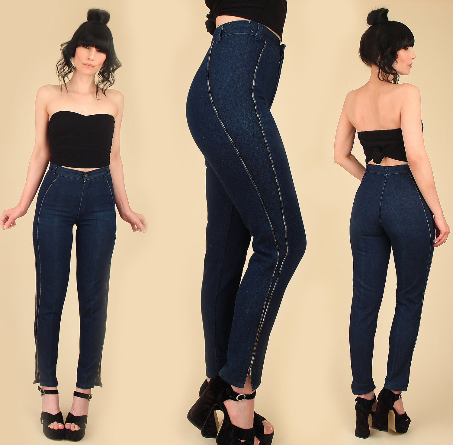 Vintage 80s High Waisted Jeans // Rare Contour Zipper Details // by  Frederick's of Hollywood — Hellhound Vintage