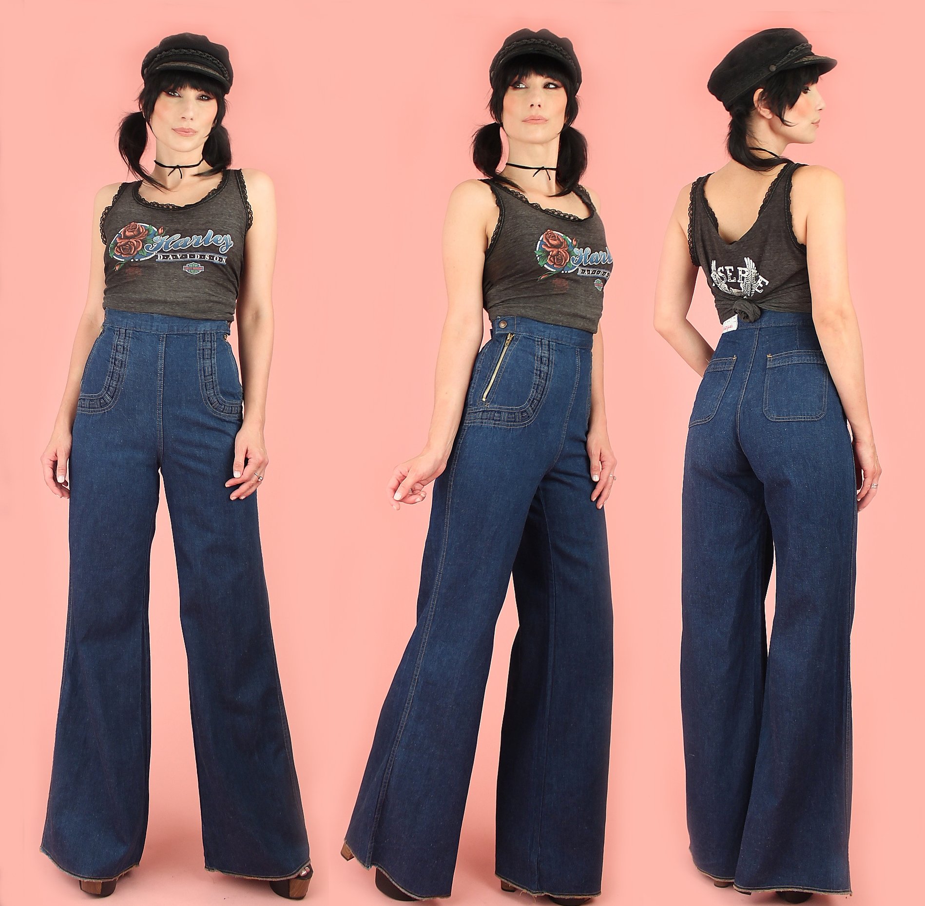 Vintage 70's Ultra High Waist Side Zip Jeans // Bell Bottoms 