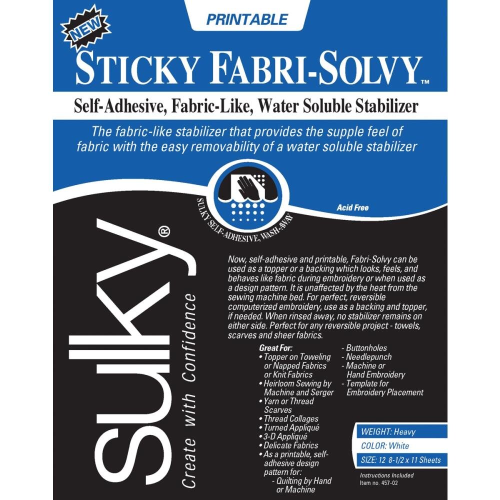 Sticky Fabri-Solvy Stabilizer 8.5"X11" 12/Pkg 727072457029