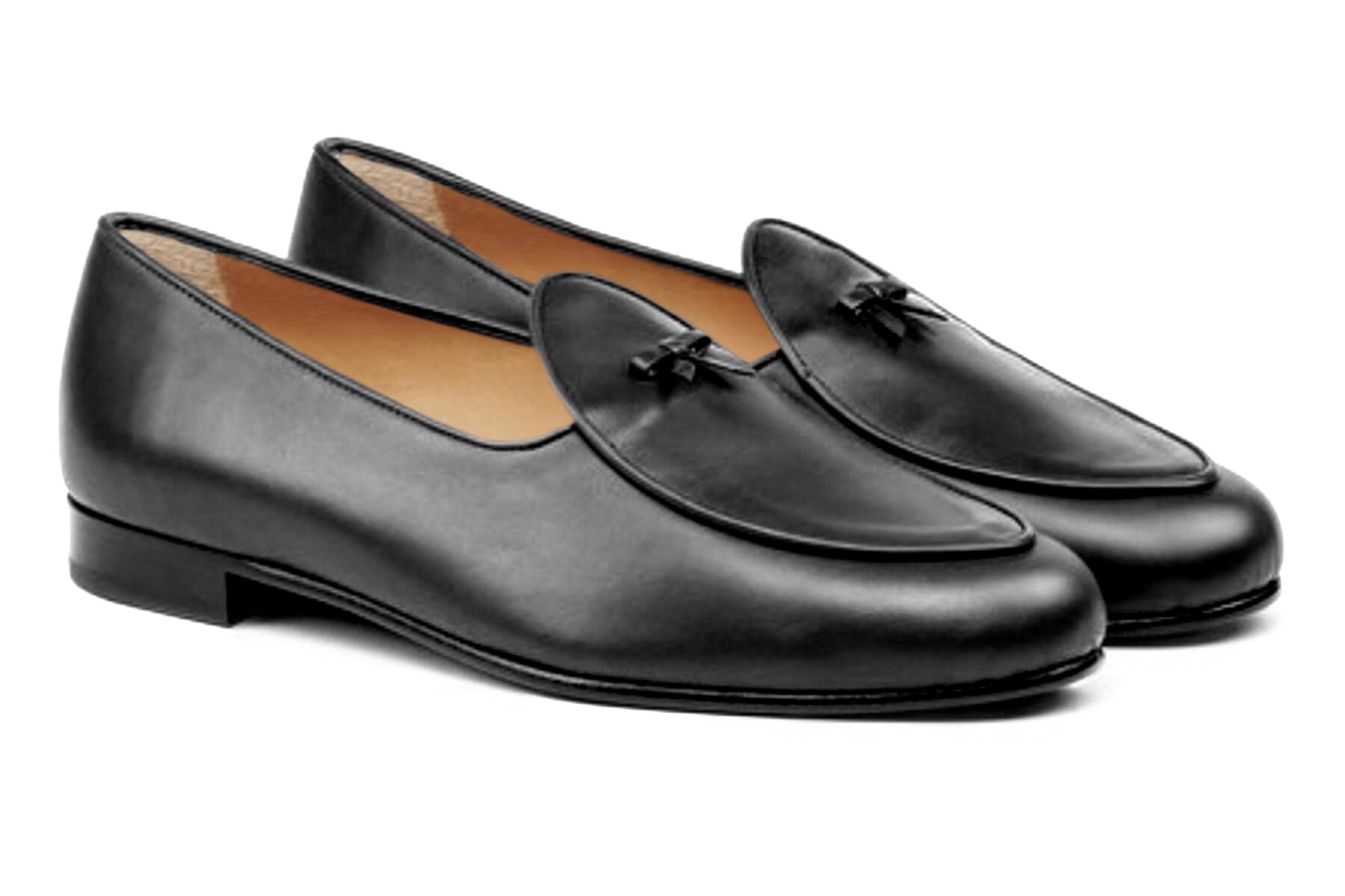 Calf Leather Belgian Loafers, Black 