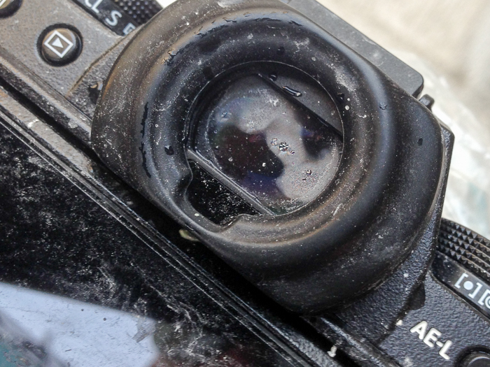 Condensation or water inside the viewfinder...oops.