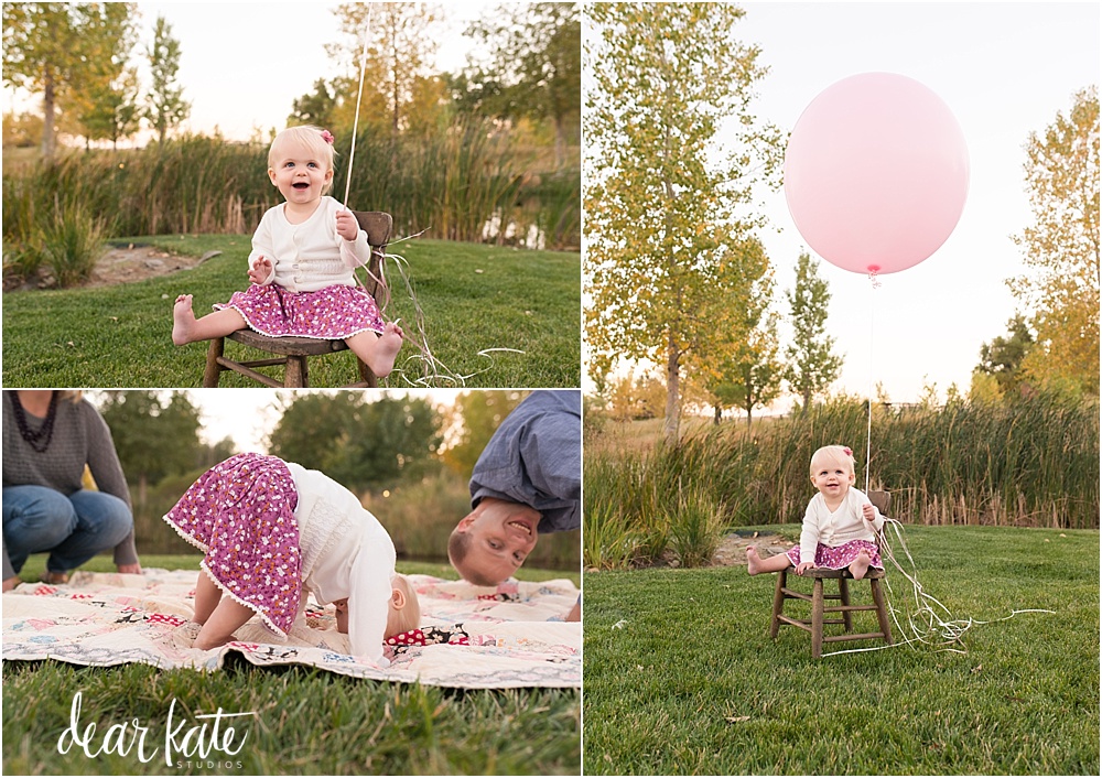 First birthday pictures fort collins outdoors with a big pink balloon