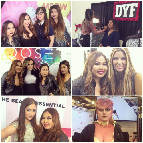 Top Left-IMATS with the Besties         Top Right-Tamanna from Dress Your Face Middle Left-with Dose of Colors founder, Anna   Middle Right-with Rachel (Beauty Professor) Bottom Right-with Cosmocube Founder, Mary    Bottom Right-Demonstration. 
