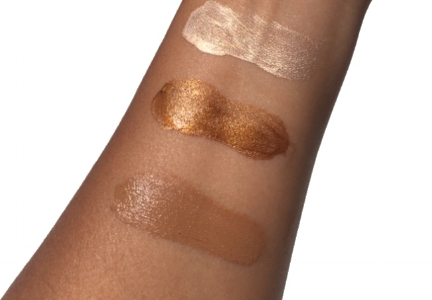 Swathes Top to Bottom: Illuminating Fluid, Tinted Glow Gel, Coutour Stick