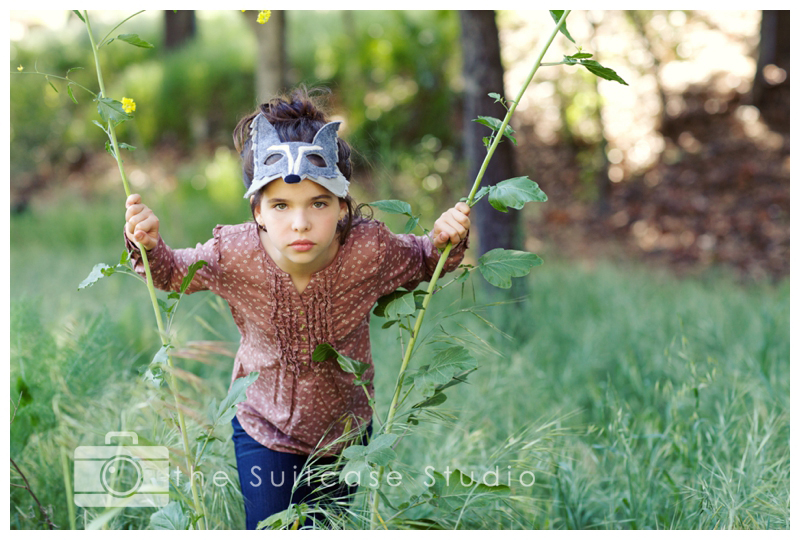 Stylized Childrens Portrait in field wearing animal mask by The Suitcase Studio