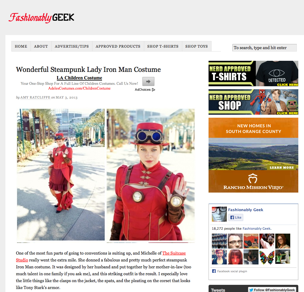The Suitcase Studio featured on Fashionably Geek as Cosplay Lady Iron Man