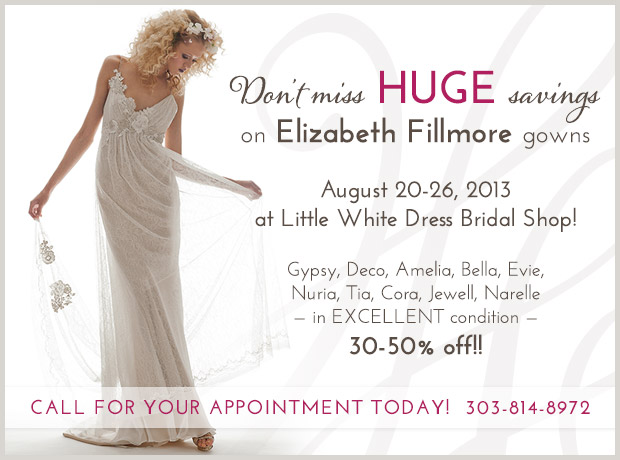 Elizabeth Fillmore Sale at Little White Dress Bridal Shop in Denver, Colorado