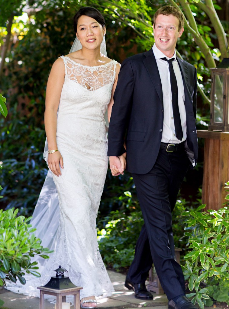 Priscilla Chan and Mark Zuckerberg on their wedding day
