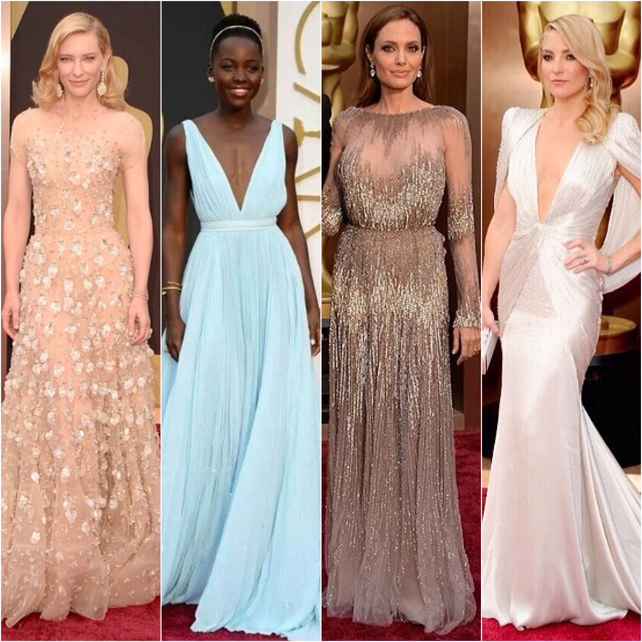 Cate Blanchett in Armani Prive, Lupita Nyong'o in Prada, Angelina Jolie in Elie Saab, and Kate Hudson in Versace