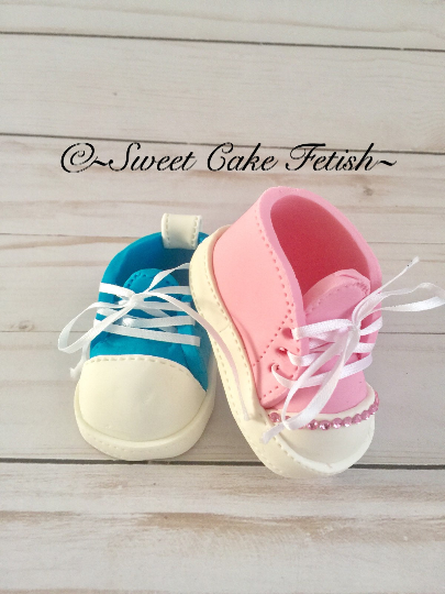 Pink and Blue baby gumpaste shoes 