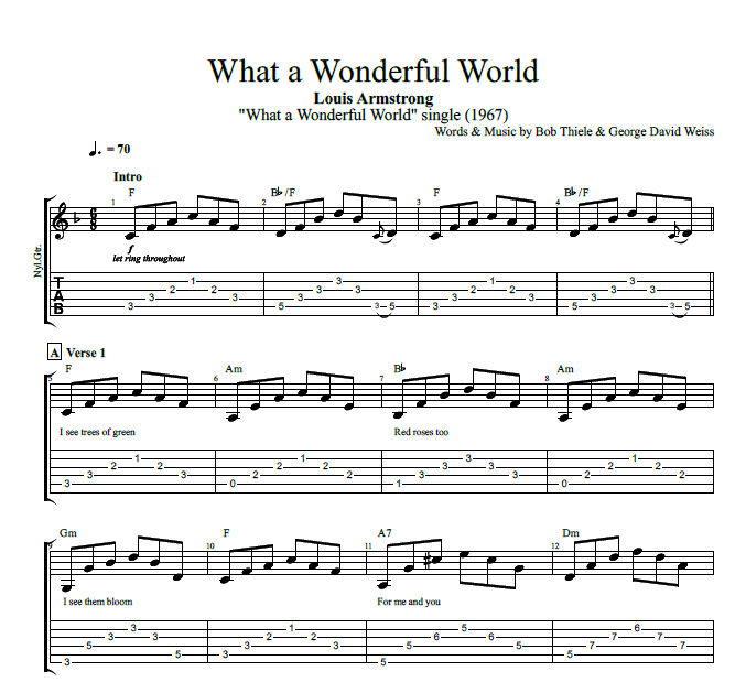 &quot;What a Wonderful World&quot; by Louis Armstrong || Guitar + Bass: Tabs + Chords + Sheet Music ...