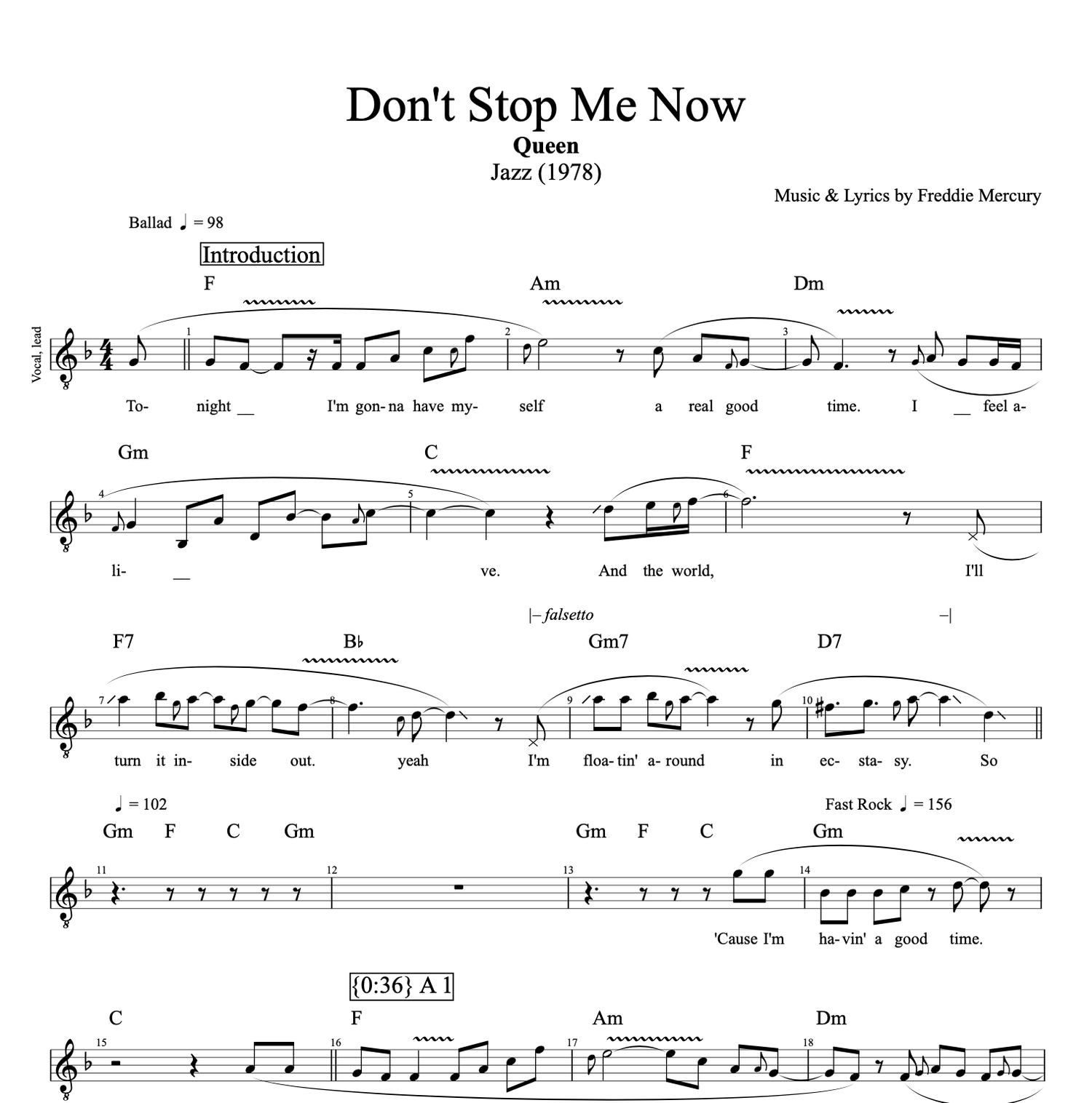 Don't Stop Me Now" · Queen || Vocal + + Bass + Guitar + || Sheet Music + Tabs + Chords — Play Like The Greats .com