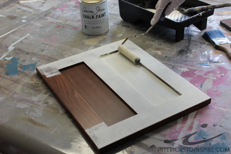 Roll a thin coat of paint on all of the flat surfaces