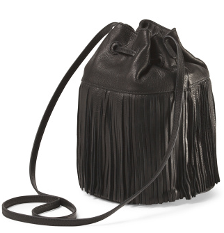 Margot leather fringe bucket bag- $79