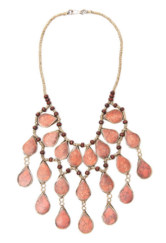 Coral and wood bead necklace, $22.50