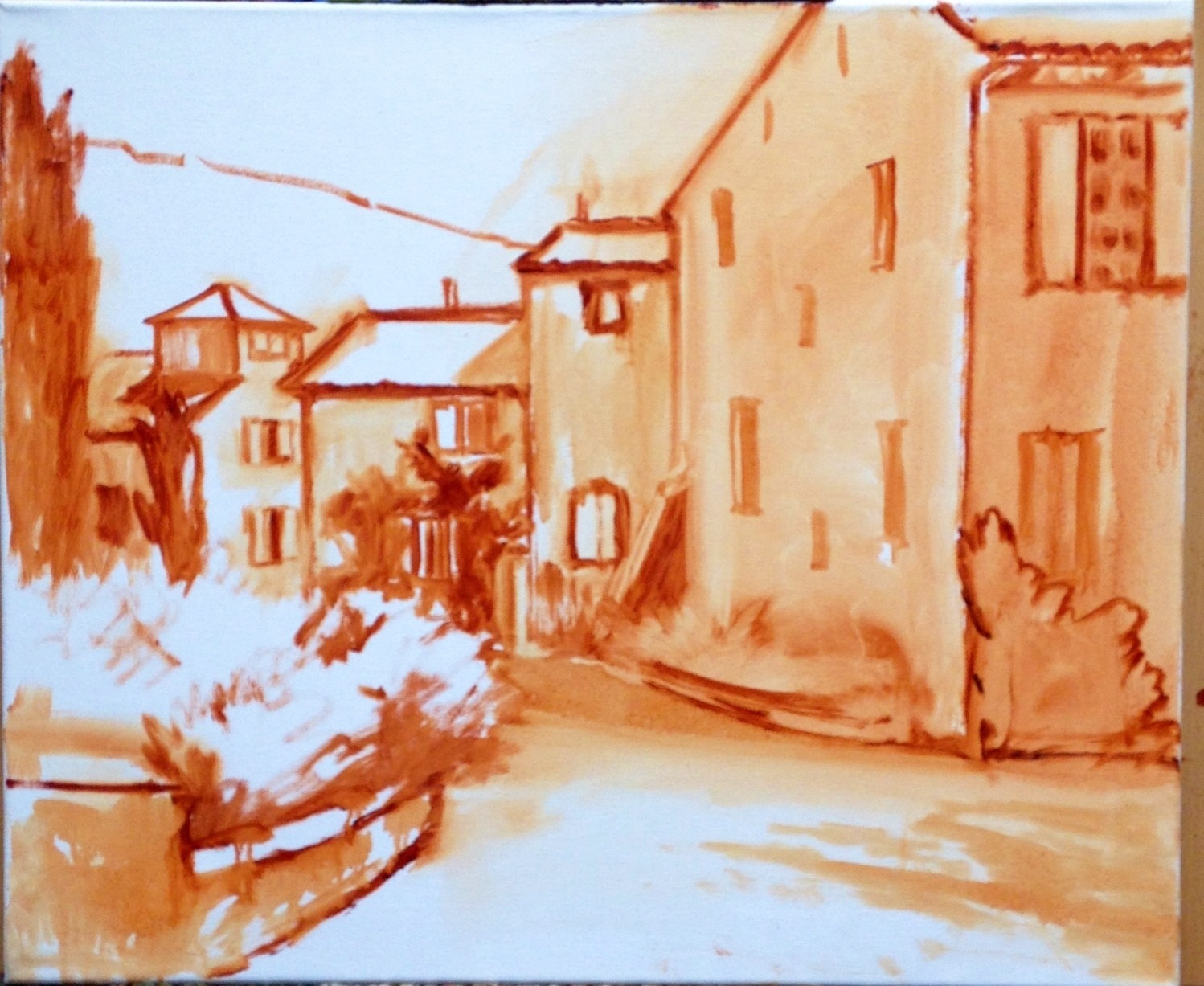 France village painting sketch by Jennifer E Young