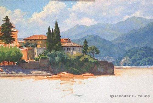 Italain landscape painting in progress by Jennifer Young