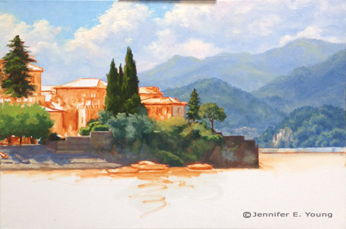 Lake Como Italy painting in progress by Jennifer E Young
