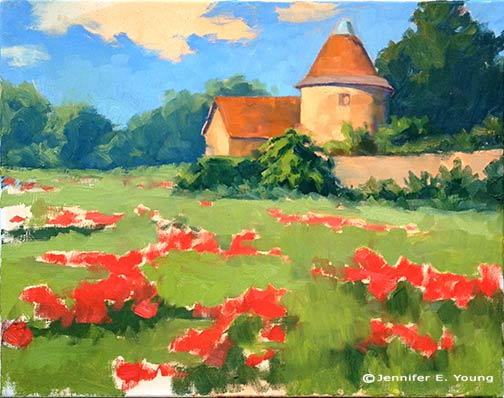 French landscape with poppies in progress © Jennifer E Young