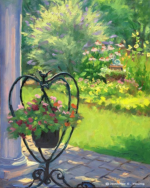 Plein air garden painting by Jennifer Young