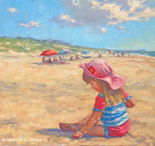 painting of child at the beach by Jennifer E Young