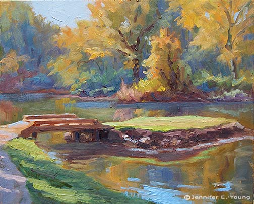 Plein air painting with fall foliage by Jennifer E Young