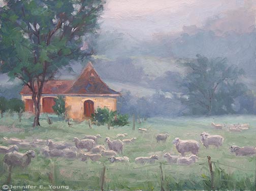 French landscape pastoral painting by Jennifer E Young