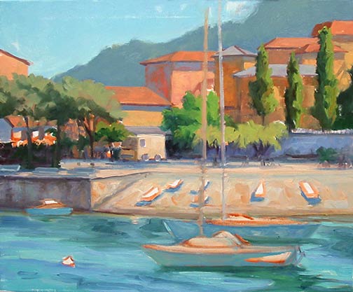Lake Como Italy landscape painting in progress by Jennfier E Young