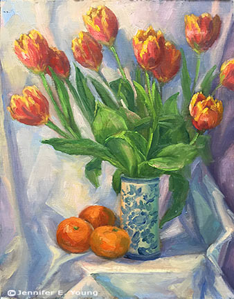 Still life floral painting demo by Jennifer E Young