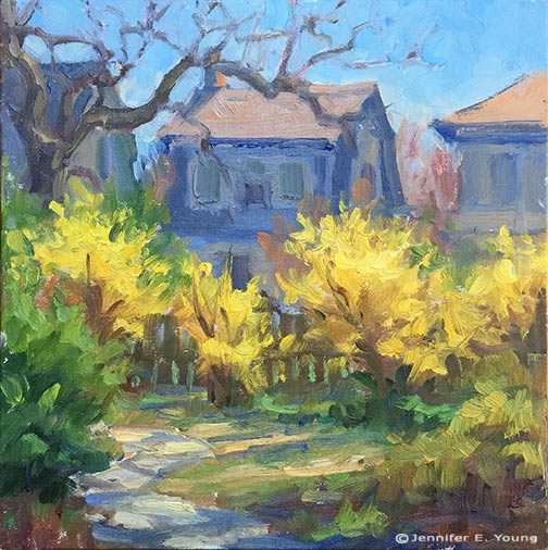 Springtime plein air painting by Jennifer E Young