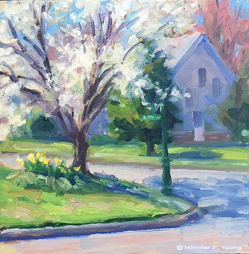 Plein air painting in springtime by Jennifer E Young