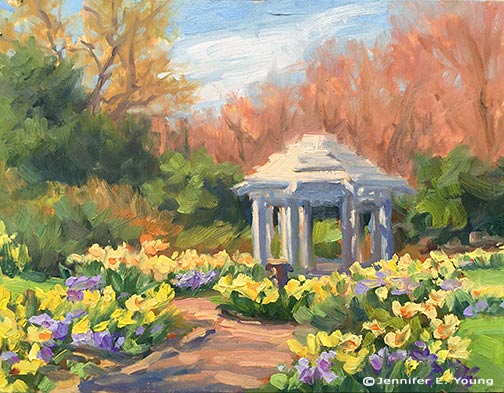 Plein air garden painting by Jennifer E Young