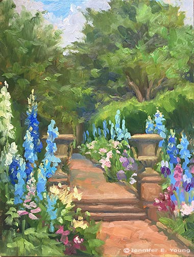 Garden plein air painting by Jennifer E Young