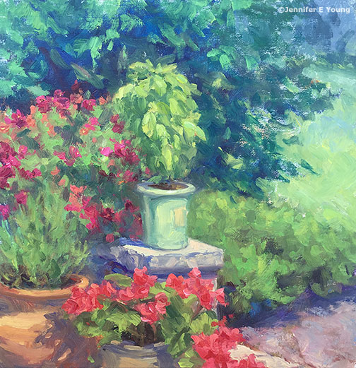 plein air garden painting by Jennifer E Young, All rights reserved