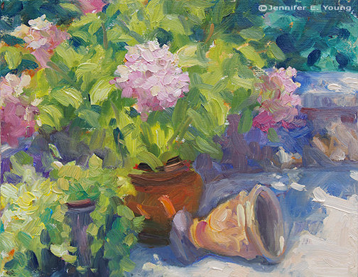 plein air still life floral painting © Jennifer E Young, All rights reserved