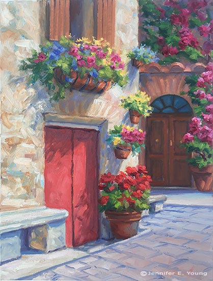 Italian village painting by Jennifer E Young