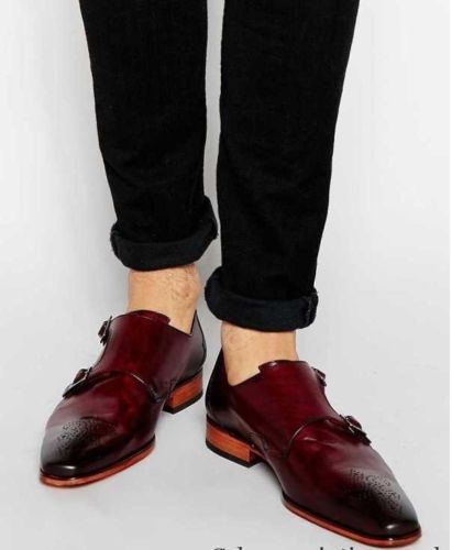 Men burgundy color monk strap shoes FWS 