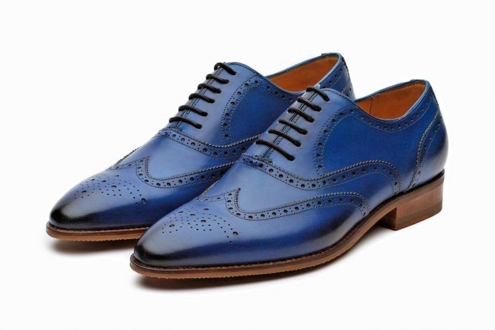 Mens Handmade Shoes Blue Oxford Brogue 