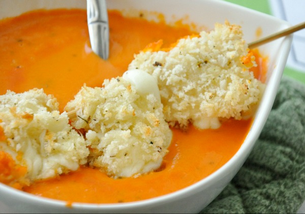 baked panko mozz balls and creamy tomato soup