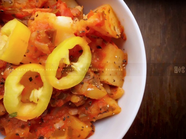 Roasted Tomato-Stewed Potatoes with Hungarian Hot Peppers